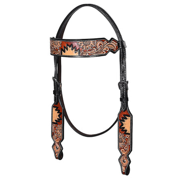 Hilason Horse Floral Hand Painted American Leather Breast Collar Headstall Dark Brown
